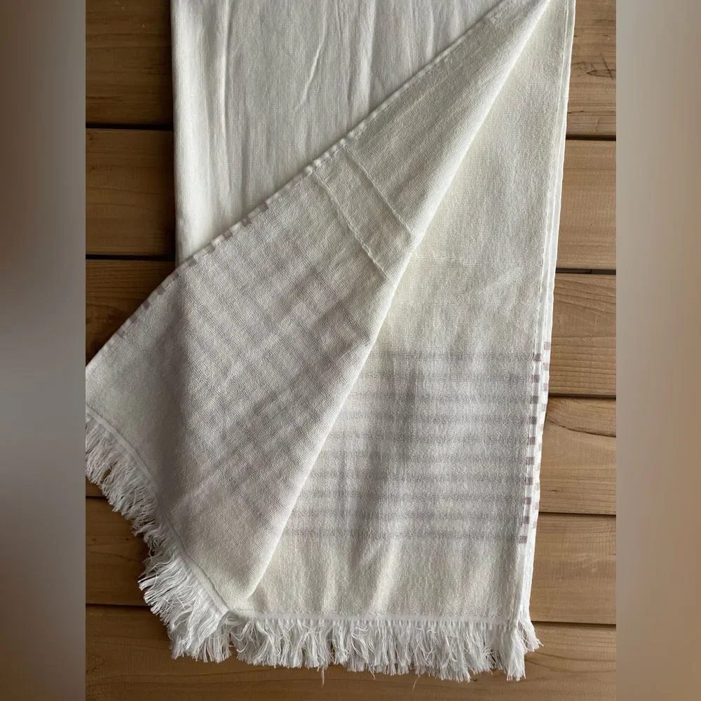 Hearth & Hand Mauve Striped Bath Towel With Fringed Edging
